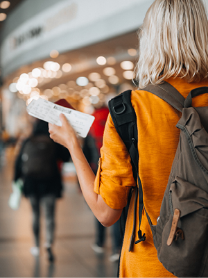 woman walking through the airport