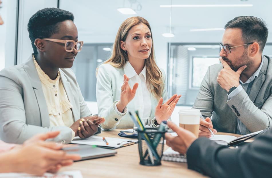 employees sitting in a meeting
