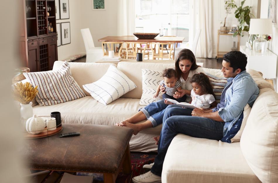 family sitting on a couch