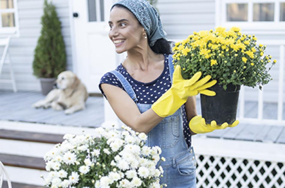 Woman with flower pot