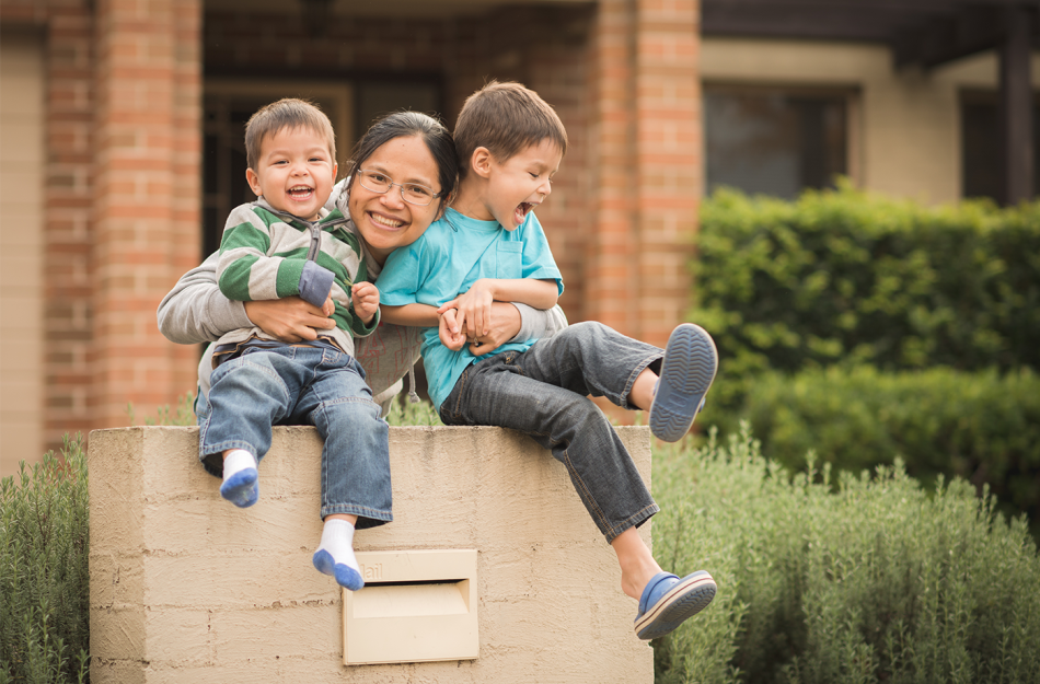 mom and 2 kids