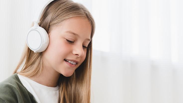 girl with headphones on