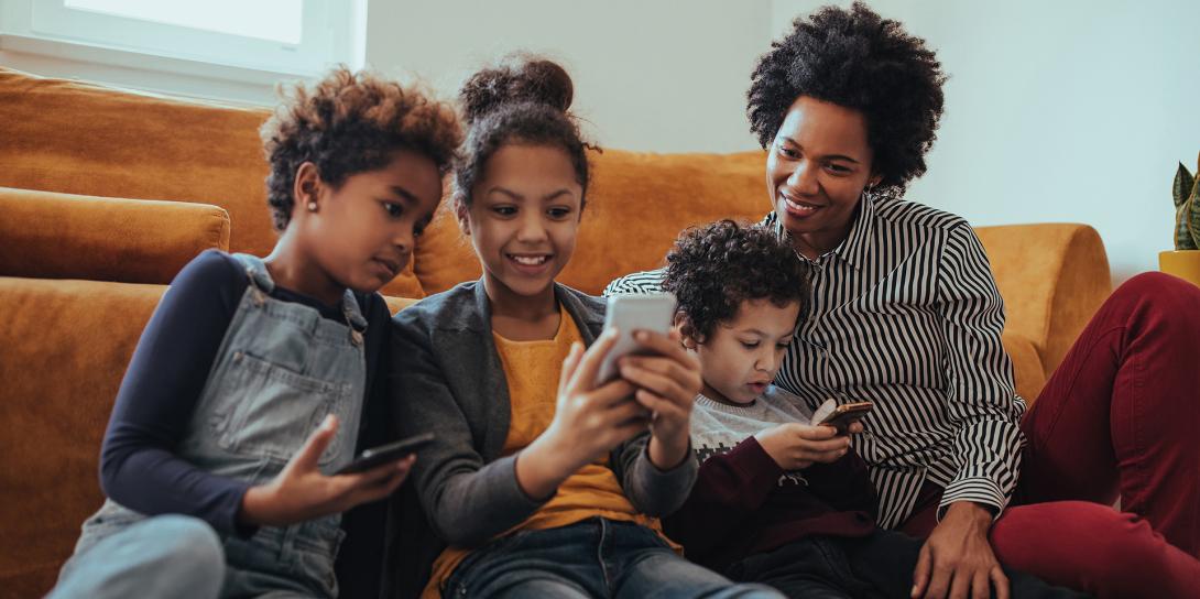family sitting on a couch
